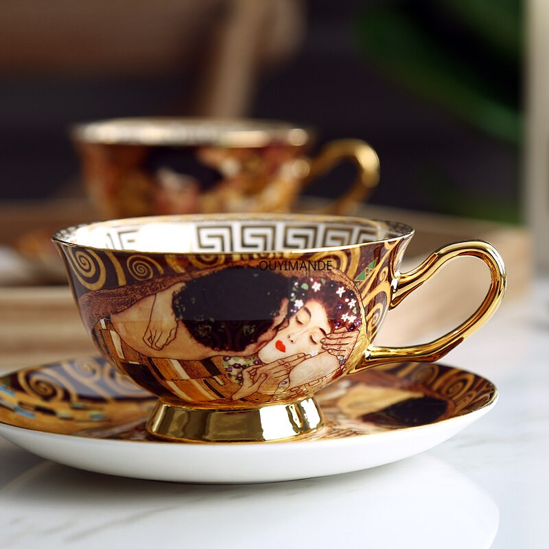Súprava šálok na kávu Gustav Klimt Čínska keramická čajová súprava Klimt Kiss Luxusný darčekový porcelánový nábytok Šálka na čaj s podšálkou