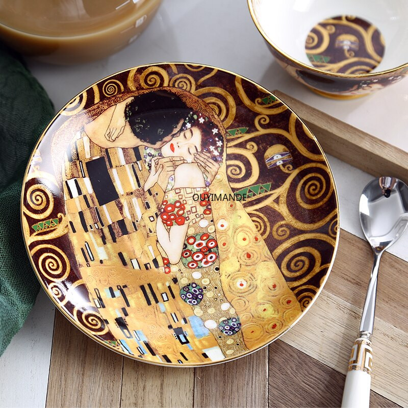 Súprava šálok na kávu Gustav Klimt Čínska keramická čajová súprava Klimt Kiss Luxusný darčekový porcelánový nábytok Šálka na čaj s podšálkou