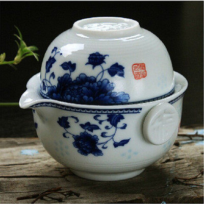 CJ226 Čajová súprava obsahuje 1 kanvicu 1 šálku elegantný gaiwan Krásna a jednoduchá kanvica na čaj Modrobiela porcelánová kanvica na čaj