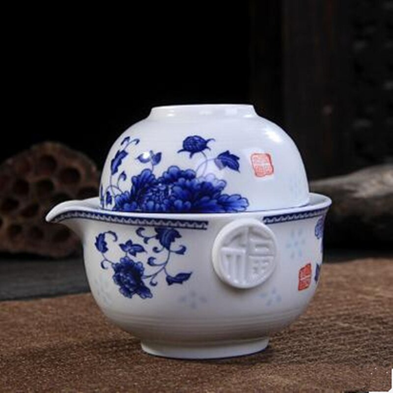CJ226 Čajová súprava obsahuje 1 kanvicu 1 šálku elegantný gaiwan Krásna a jednoduchá kanvica na čaj Modrobiela porcelánová kanvica na čaj
