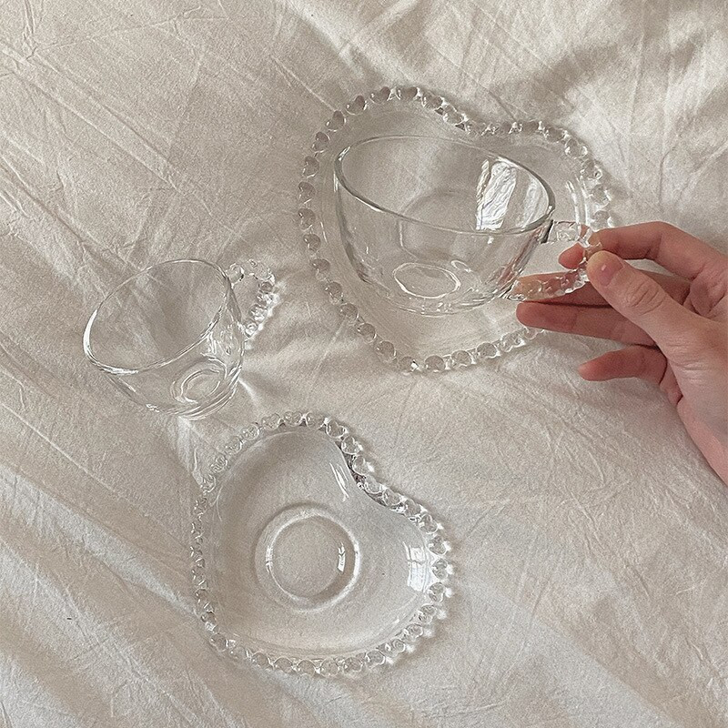90ml/200ml romantická sada sklenených hrnčekov na kávu s podšálkami a rúčkou, kreatívna okrúhla korálková rukoväť, šálka na mlieko a džús, popoludňajší čaj, šálka na espresso