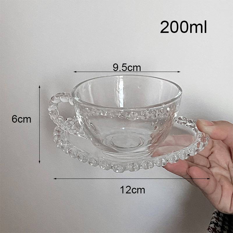 90ml/200ml romantická sada sklenených hrnčekov na kávu s podšálkami a rúčkou, kreatívna okrúhla korálková rukoväť, šálka na mlieko a džús, popoludňajší čaj, šálka na espresso