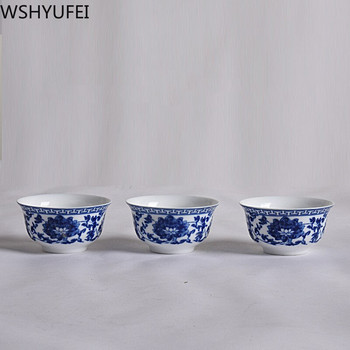 WSHYUFEI Синя и бяла порцеланова чаша за чай 6 бр./компл. Чаен комплект Чаша Чаша Китайски стил керамични чаши Комплект чаши Пуер 40 ml