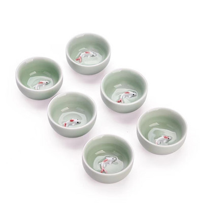  6-dielna sada čínskych čajových šálok Celadon Golden Fish, cestovná čajová miska z hliny kung-fu zi sha s praskavou glazúrou, sada čínskych porcelánových šálok