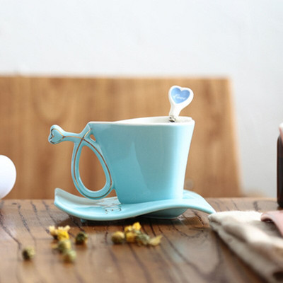 Keramička šalica za kavu i tanjurić u obliku srca, šalica za kavu, set za popodnevni čaj, keramička šalica, kuhinjski dodaci, posuda za šalicu za mlijeko