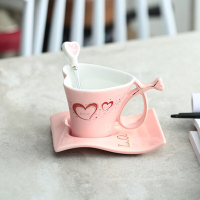 Keramička šalica za kavu i tanjurić u obliku srca, šalica za kavu, set za popodnevni čaj, keramička šalica, kuhinjski dodaci, posuda za šalicu za mlijeko