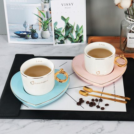 Keramička šalica za kavu i tanjurić u obliku srca, šalica za kavu, set za popodnevni čaj, keramička šalica, kuhinjski dodaci, posuda za šalicu za mlijeko