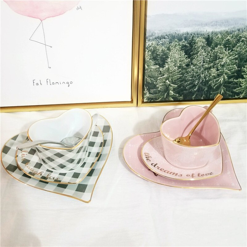 Keramička šalica za kavu i tanjurić u obliku srca, šalica za kavu, set za popodnevni čaj, keramička šalica, kuhinjski dodaci, posuda za šalicu za mlijeko