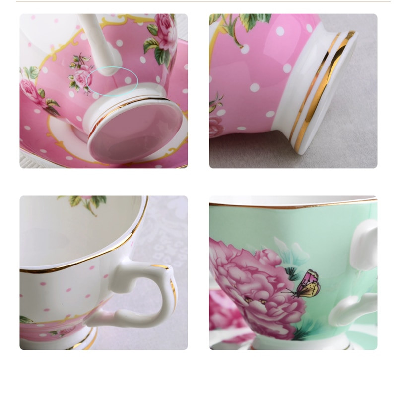 170 ml Europska šalica za kavu Zlatni obrub Porcelanska žlica Set tanjurića Engleska poslijepodnevna šalica za čaj Posuđe za kavu Luksuzno posuđe