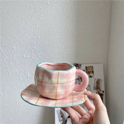 320ml Kawaii Ručne maľovaný Kvetinový Keramický Hrnček Do Domácej Kancelárie Hrnček Podšálka Raňajky Mlieko Šťava Čaj Rukoväť Dievčenský Darčekový Nápoj
