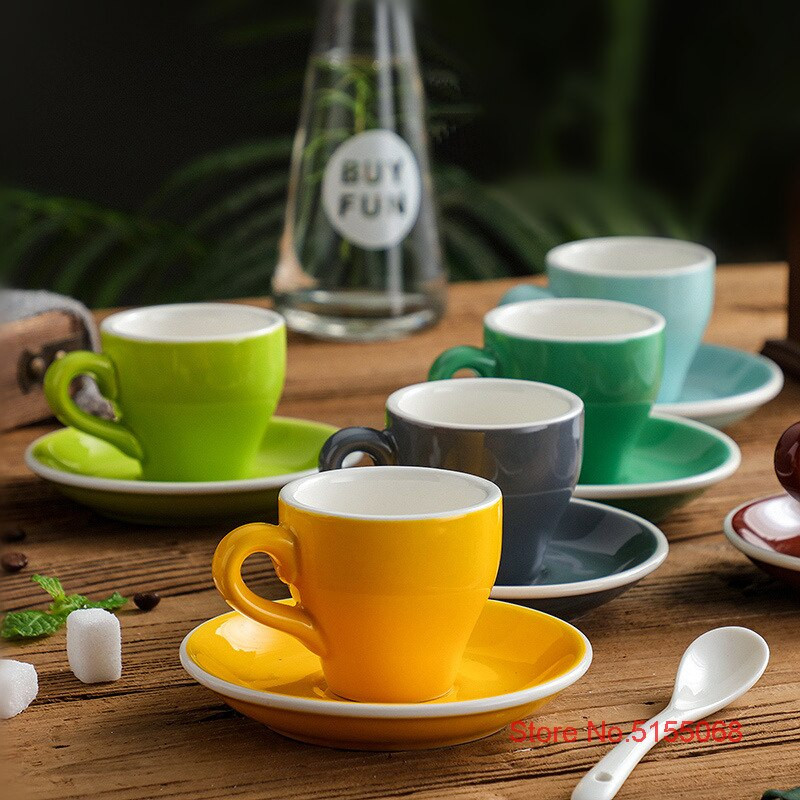 Severský štýl Concise Style Candy Color Glaze 80ml Espresso šálky s podšálkami do kaviarne Neskoré hrnčeky na kávu Tazas Para Cafe Xicara