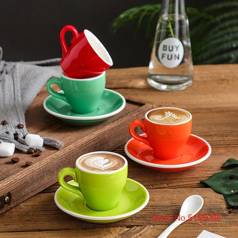 Severský štýl Concise Style Candy Color Glaze 80ml Espresso šálky s podšálkami do kaviarne Neskoré hrnčeky na kávu Tazas Para Cafe Xicara