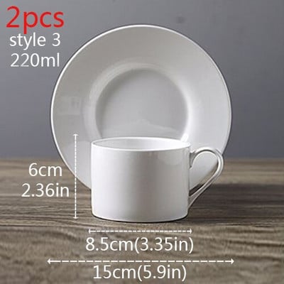 3 štýlové 2 ks biele porcelánové hrnčeky na kávu s podnosom, keramické hrnčeky a podšálka, klasický západný šálka mliečnej kávy a čaju