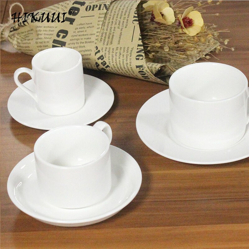 3 štýlové 2 ks biele porcelánové hrnčeky na kávu s podnosom, keramické hrnčeky a podšálka, klasický západný šálka mliečnej kávy a čaju