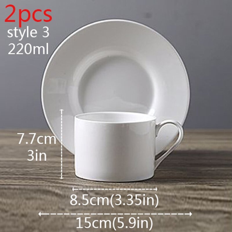 3 štýlové 2 ks biele porcelánové hrnčeky na kávu s podnosom, keramické hrnčeky a podšálka, klasický západný šálka mliečnej kávy a čaju