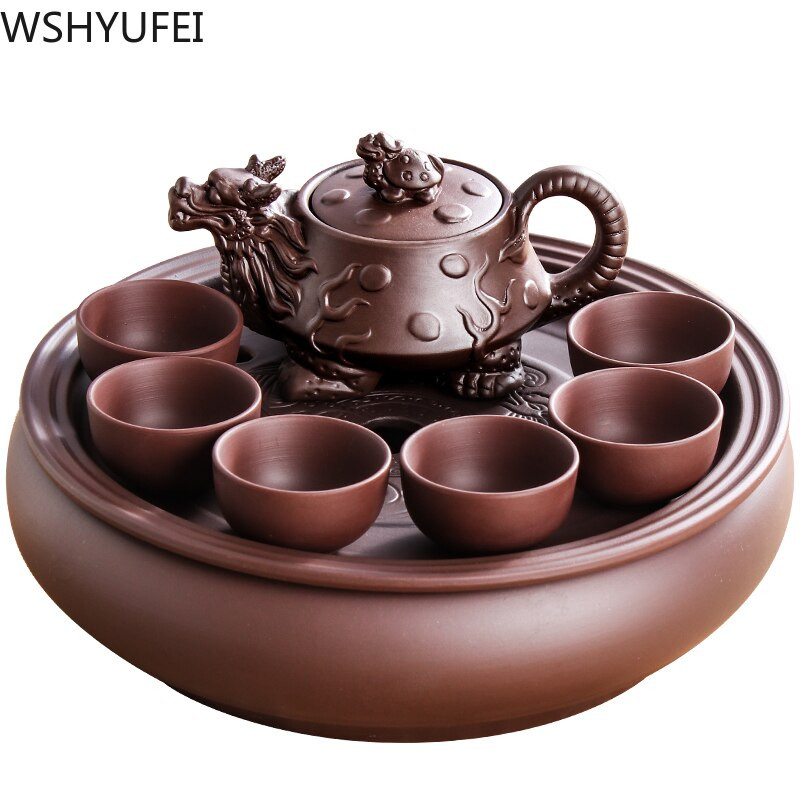 Set de ceai Yixing Nisip violet Tavă de ceai Ceainic 8 piese Costum pentru ceai Ceremonia ceaiului chinezesc Cadou afaceri