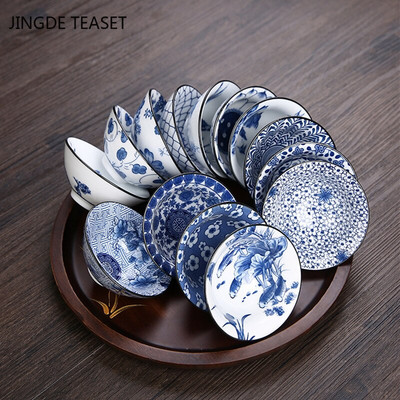 6 vnt/stal. Jingdezhen rankomis dažytas mėlynos ir baltos spalvos porcelianinis arbatos puodelis Boutique Ceramic Master arbatos dubuo Rankų darbo arbatos rinkinys Priedai