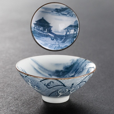 6 ks/sada Jingdezhen Ručne maľované Modrobiele porcelánové šálky na čaj Boutique Keramická majstrovská čajová miska Ručne vyrobená čajová súprava Príslušenstvo