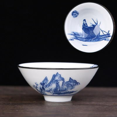 6 ks/sada Jingdezhen Ručne maľované Modrobiele porcelánové šálky na čaj Boutique Keramická majstrovská čajová miska Ručne vyrobená čajová súprava Príslušenstvo