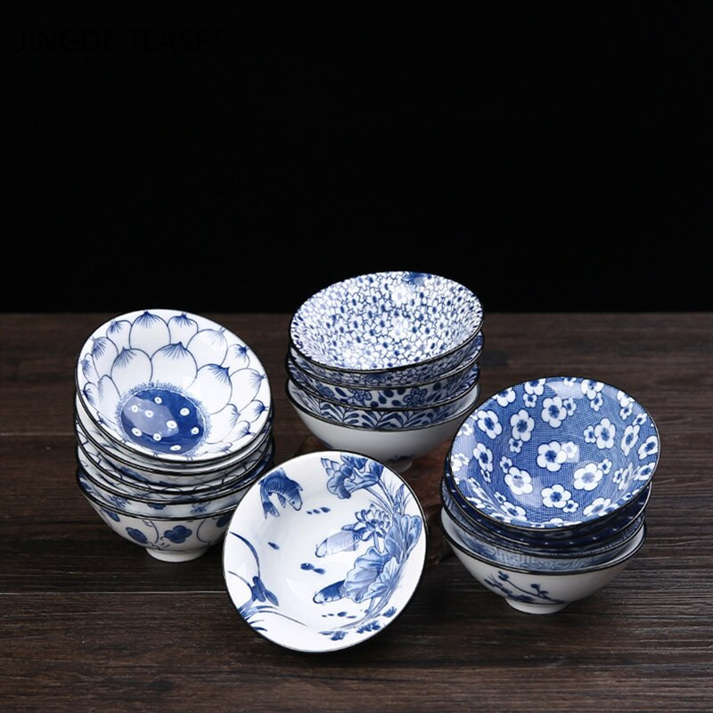 6 ks/sada Jingdezhen Ručne maľované Modrobiele porcelánové šálky na čaj Boutique Keramická majstrovská čajová miska Ručne vyrobená čajová súprava Príslušenstvo