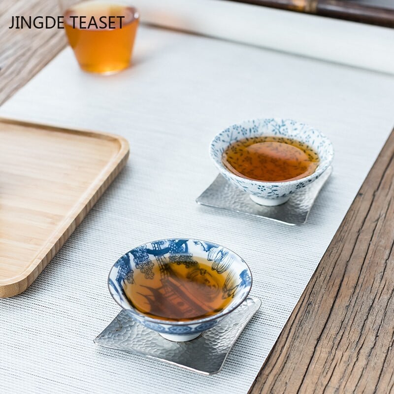 6 ks/sada Jingdezhen Ručne maľované Modrobiele porcelánové šálky na čaj Boutique Keramická majstrovská čajová miska Ručne vyrobená čajová súprava Príslušenstvo