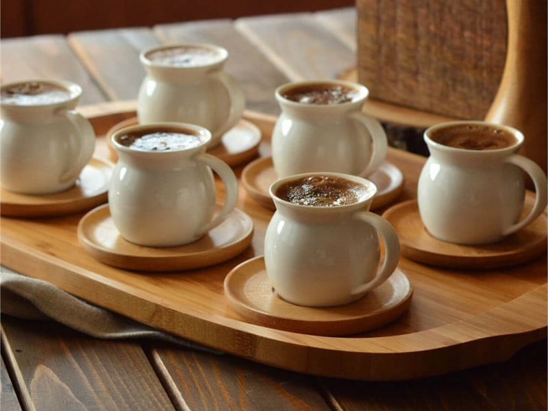 12 ks turecké grécke arabské kávové šálky na espresso s bambusovým tanierom 50 cm3 vysoko kvalitný porcelán ako darček pre ňu