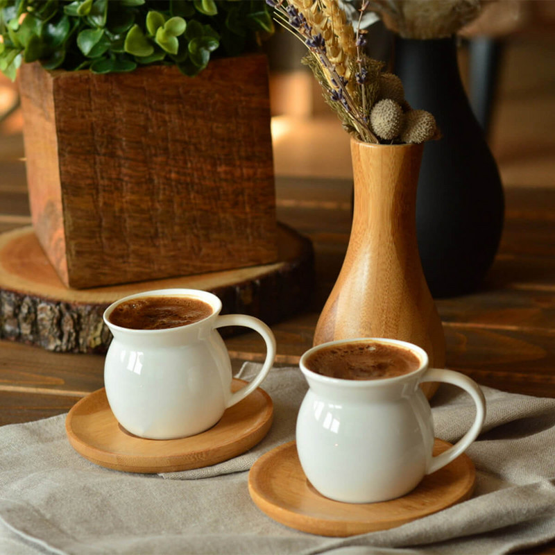 12 ks turecké grécke arabské kávové šálky na espresso s bambusovým tanierom 50 cm3 vysoko kvalitný porcelán ako darček pre ňu