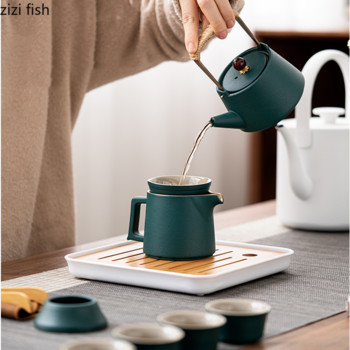 Керамични комплекти чаши за чай Кунг-фу комплекти за пътуване Чайник Чаша за чай Поднос за чай Домашни инструменти за приготвяне на чай на открито Комплекти прибори за чай Чайник и комплект чаши