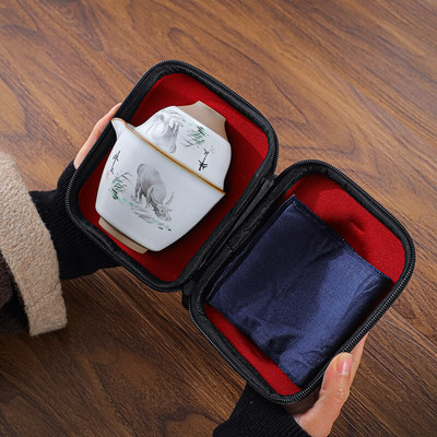 Sada na čajový obrad Kung-fu, čínska, 1 kanvica a 2 šálky čaju, keramická kanvica na čaj, cestovná prenosná darčeková sada, prispôsobenie čajového riadu, nový