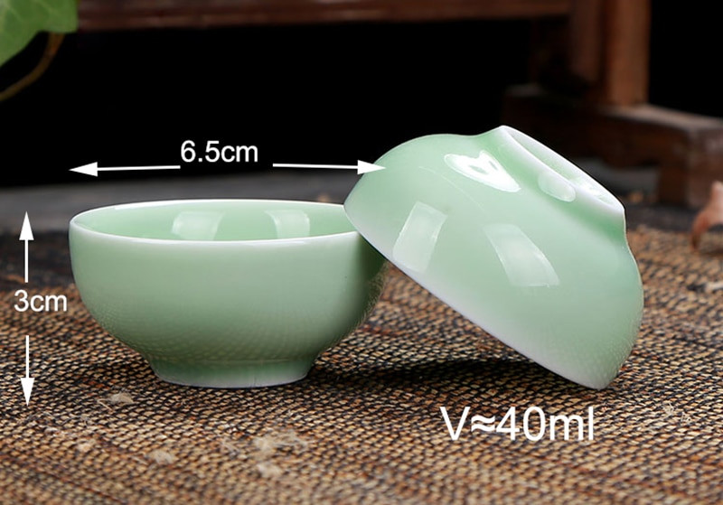 6kom Celadon 3D Zlatna ribica Kineski set šalica za čaj, Kung Fu set šalica za čaj Crackle Glaze Putna zdjela za čaj Kineski porculanski set šalica za čaj