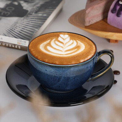 Keramická šálka na kávu s glazúrou a hviezdnou oblohou v európskom štýle, cappuccino, latte, ozdobná sada šálok a podšálok na kávu