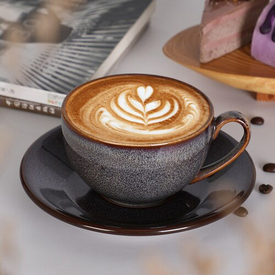 Keramická šálka na kávu s glazúrou a hviezdnou oblohou v európskom štýle, cappuccino, latte, ozdobná sada šálok a podšálok na kávu