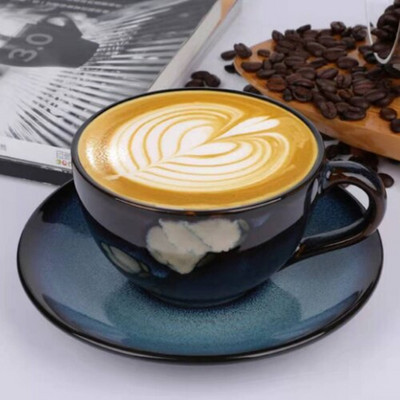 Keramická šálka na kávu s glazúrou a hviezdnou oblohou v európskom štýle, cappuccino, latte, ozdobná sada šálok a podšálok na kávu