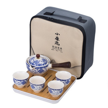 Порцеланов китайски сервиз за чай Gongfu, преносим комплект чайници с въртене на 360 чайник и инфузер за пътуване вкъщи, подаръци на открито