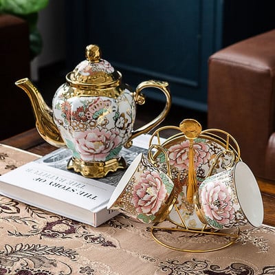 Set de ceainic și ceainic britanic european, ceainic de mare capacitate, cu filtru, ceainic rezistent la căldură, set de ceainic din ceramică