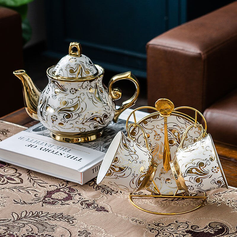 Set de ceainic și ceainic britanic european, ceainic de mare capacitate, cu filtru, ceainic rezistent la căldură, set de ceainic din ceramică