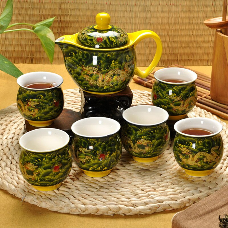 Čínska keramická čajová súprava Kung Fu porcelánová čajová šálka sada kanvíc Dračí čajník šálka Kungfu čajová súprava Puer Oolong čajový riad