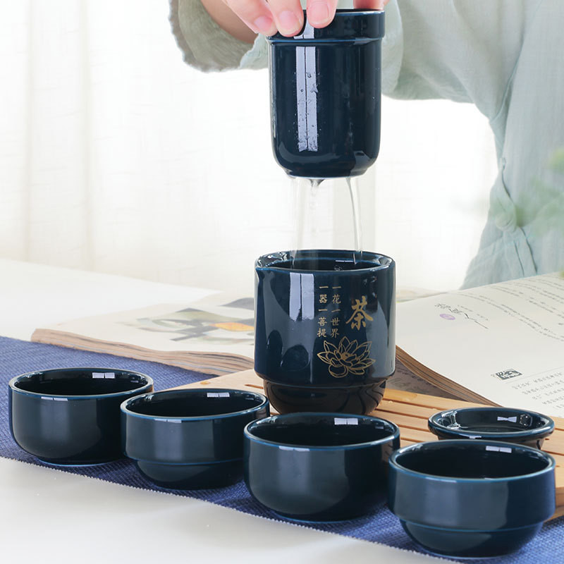 Aukštos kokybės kiniško porceliano arbatos rinkinys Nešiojami arbatos puodeliai kelionėms su nešiojamu maišeliu Kelioninis arbatos rinkinys Keraminis butelis lauke