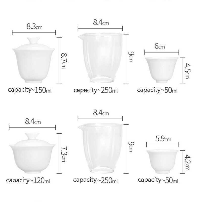 Serviciu de porțelan Cești de ceai Gaiwan Ceainic pentru ceremonia de ceai, Set de ceai de călătorie Kung Fu portabil chinezesc, ceașcă de ceai din ceramică cu pungă