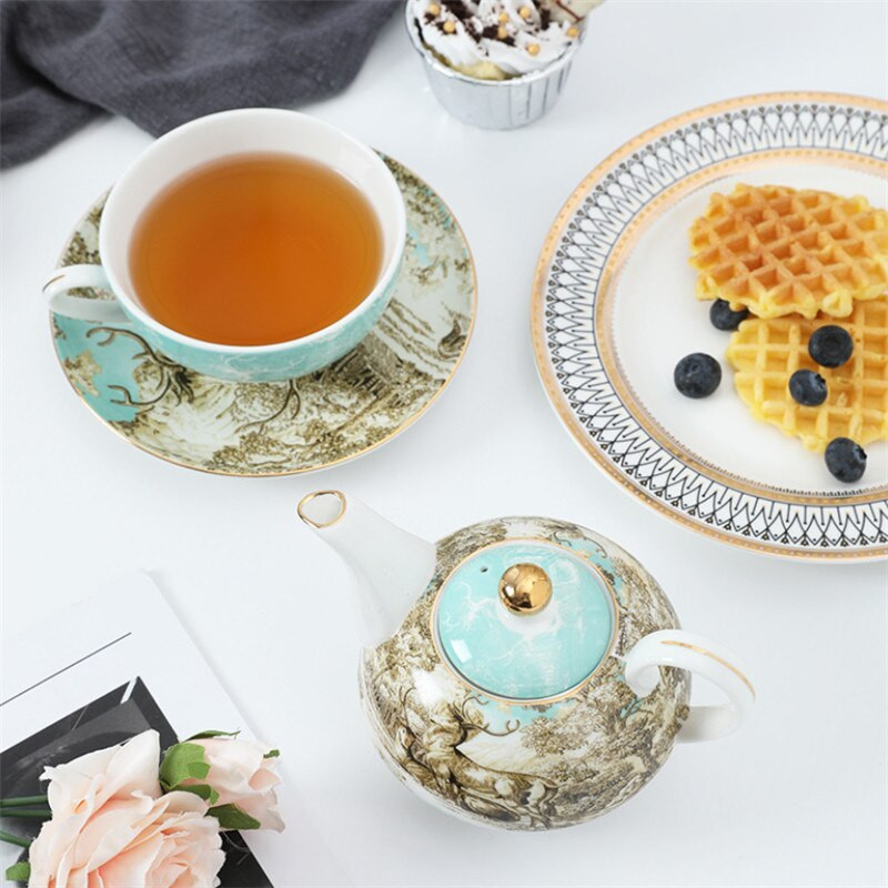 Keramički set za čaj u europskom stilu Cvjetni čajnik Uredska šalica za poslijepodnevni čaj s tanjurićem Aparat za kavu Jednostavna šalica za mlijeko Kuhalo Posuda za čaj