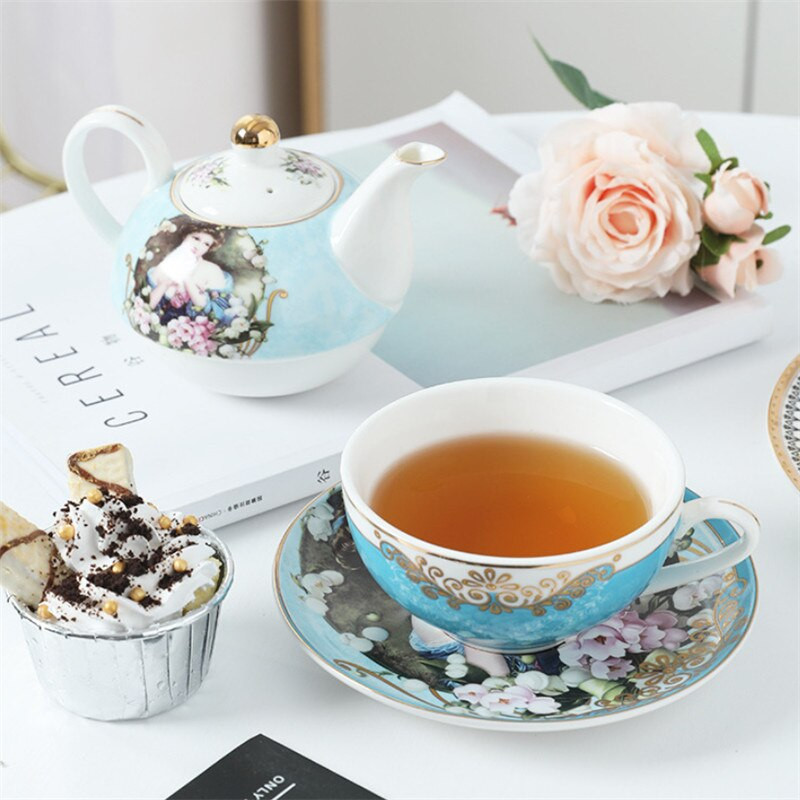 Keramički set za čaj u europskom stilu Cvjetni čajnik Uredska šalica za poslijepodnevni čaj s tanjurićem Aparat za kavu Jednostavna šalica za mlijeko Kuhalo Posuda za čaj