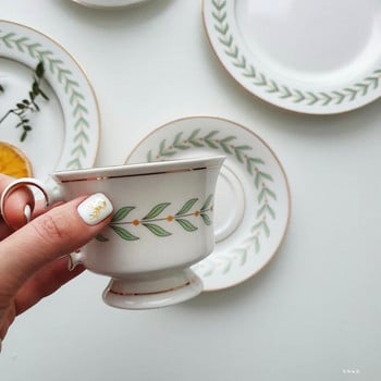 Cutelife Nordic Leaves White Ceramic Cup Diacer Breakfast Drinking Milk Tea Cup Wedding Διακοσμητικό επαναχρησιμοποιούμενο σετ φλιτζανιών καφέ