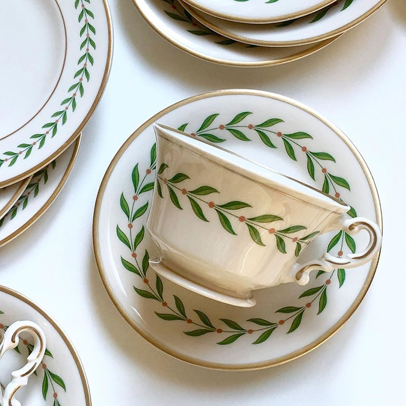 Cutelife Nordic Leaves, farfurie, ceașcă din ceramică albă, mic dejun, ceai cu lapte, ceai cu lapte, set de căni de cafea reutilizabile decorative de nuntă