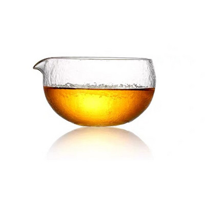 Sklenená miska na matchu s textúrovaným výlevným hrdlom - ručne vyrobený japonský štýl, ceremoniálny chawan zo zeleného čaju, 400 ml, 13,5 oz, veľký priehľadný pohár