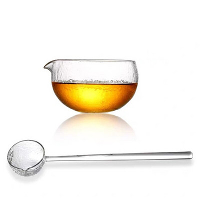 Sklenená miska na matchu s textúrovaným výlevným hrdlom - ručne vyrobený japonský štýl, ceremoniálny chawan zo zeleného čaju, 400 ml, 13,5 oz, veľký priehľadný pohár