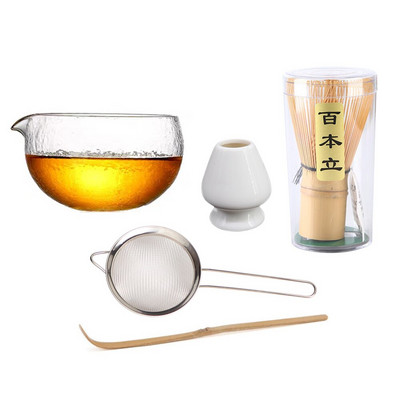 Sklenená miska na matchu s textúrovaným výlevným hrdlom - ručne vyrobený japonský štýl, ceremoniálny chawan zo zeleného čaju, 400 ml, 13,5 oz, veľký priehľadný pohár