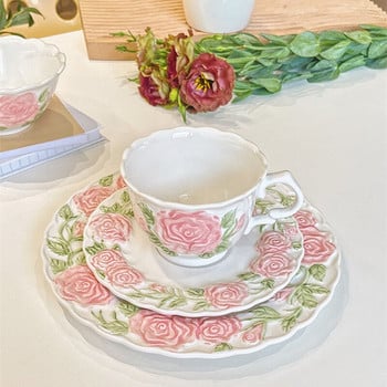 CuteLife Vintage Flower Relief Κεραμικό Πιατάκι Σετ Πρωινού Επιδόρπιο Milk Coffee Cup Αξεσουάρ Κουζίνας Διακόσμηση Φλιτζάνια Ποτού