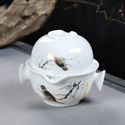 Teekomplekt Hiina Kung Fu gaiwan teekann teetassid õiglane kruus teekomplektid valge reisitee komplekt jooginõud Tasuta kohaletoimetamine