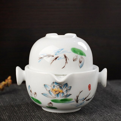 Čajová súprava, čínska kung-fu gaiwan kanvica na čaj, šálky na čaj, veľtrh hrnček, čajové súpravy, biela cestovná čajová súprava, riad, Doprava zdarma
