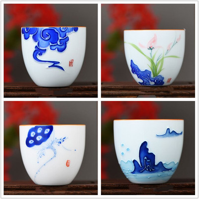 4 kom/lot Kineska keramička šalica za čaj Ručno oslikana šalica s lotosom Mala zdjelica za čaj Ručno izrađeni porculanski set za čaj Pribor Master Drinkware